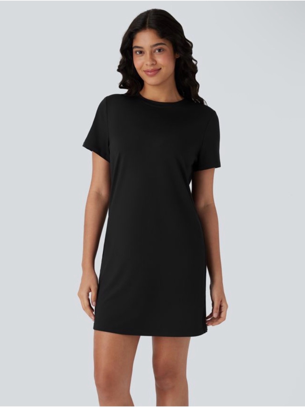 NWT Halara Round Neck Short Sleeve Solid Mini Casaul Tee Dress in Black